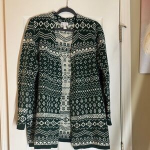Elegant Green Patterned Women's Cardigan